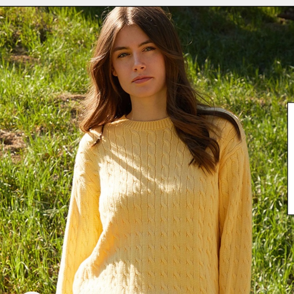NWT Duck & Hyde Golf mens L 100% cotton cable knit butter yellow sweater boxy